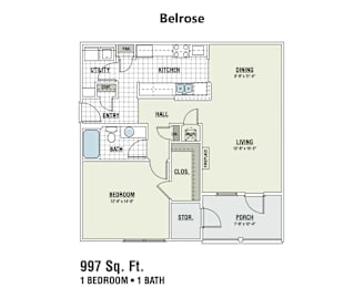 A floor plan for a Belrose property with 1 bedroom and 1 bath.