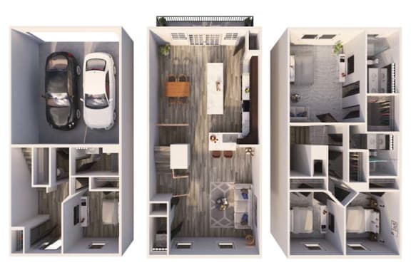Towns at Andrew&#x27;s Park Townhomes 4 Bedroom 3D Floor Plan