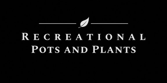 a logo for recreational pots and plants on a black background
