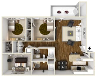 Three Bedroom Floor Plan | 1,305 Sq. Ft. at Lagniappe of Biloxi Apartment Homes, Biloxi, MS