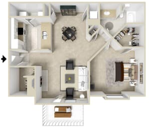 One bedroom floor plan for rent | 952 Sq. Ft. at Quail Ridge Apartment Homes, Bartlett, 38135