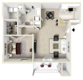 1 Bed, 1 Bath Floorplan | 776 Sq. Ft. at The Vineyard of Olive Branch Apartment Homes, Olive Branch, MS
