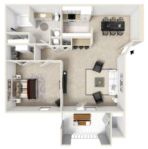 Floor Plan  1 Bed 1 Bath Floor Plan | 900 Sq. Ft. at Canebrake Apartment Homes in Shreveport, LA