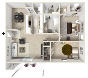 2 Bed 2 Bath Floor Plan | 1,050 Sq. Ft. at The Oliver Apartment Homes, Mississippi, 38654