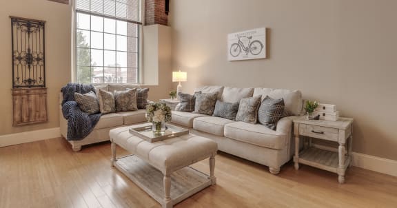 a living room with a couch and a coffee table