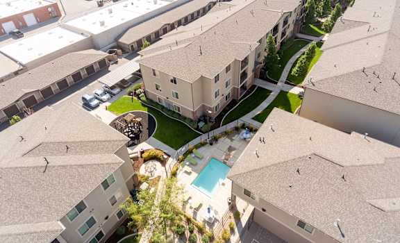 aerial view of apartments at the district at highland village apartments