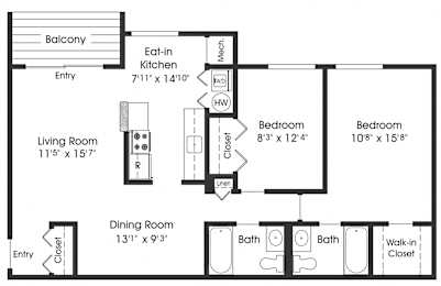 2BR 2BA_928sf at The Apartments at The Sycamores, Reston, 20190