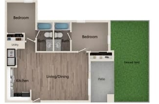 the 1122 floor plan  1 bedroom with 1 bath