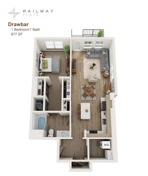Drawbar 877 Sq.Ft. Floor Plan - 1 Bed/1 Bath