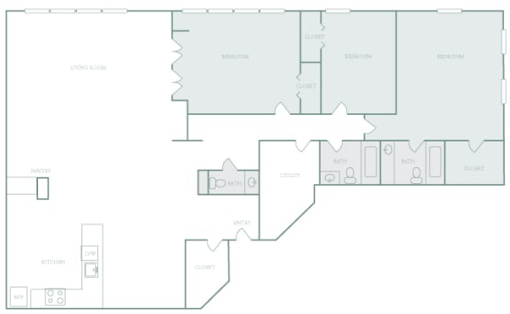Harbor Hill Apartments floor plan C3 - 3 bed 2.5 bath - 2D