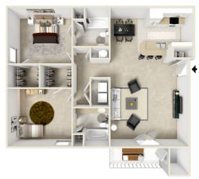 Two bedroom floor plan for rent  | 1,200 Sq. Ft. at Reserve at Gulf Hills Apartment Homes in Ocean Springs, MS