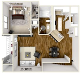One bedroom, One bathroom floor plan at Audubon Park in Zachary, LA