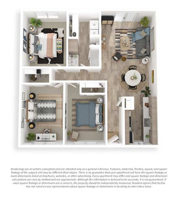 A floor plan of a 3 Bed/1 Bath apartment at Willow Creek.