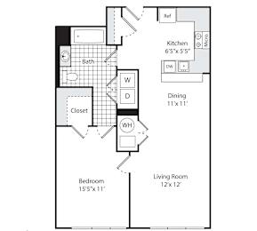 A floor plan for a property called The Cortlandt shows a living room, dining room, kitchen, and two bedrooms.