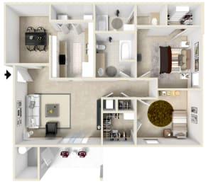 2 Bed 2 Bath Floor Plan | 1,035 Sq. Ft. at The Oliver Apartment Homes in Olive Branch, MS