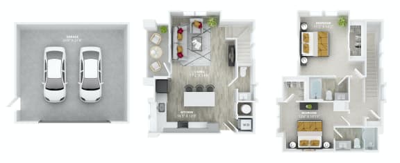 Floor Plan  a floor plan of three bedrooms at The Alibi at Lake Lilly, Ocoee, FL