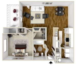 Lakeland Landing 1 bed 1 bath Floor Plan | 927 Sq. Ft. at Ashford Place Apartment Homes, Mississippi