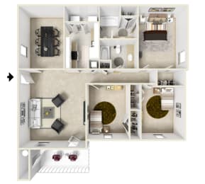 Three bedroom floor plan for rent | 1,300 Sq. Ft. at Laurelwood Apartment Homes in Laurel, MS