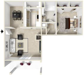 1 Bed 1 Bath Floor Plan | 805 Sq. Ft. at The Oliver Apartment Homes in Olive Branch, MS