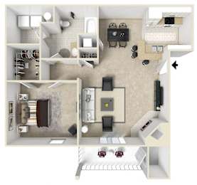 1 bed 1 bath Floor Plan | 776 Sq. Ft. at The Woodlands Apartment Homes, Mississippi 39301