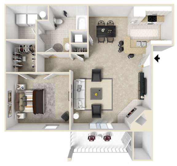 Floor Plan  1 bed 1 bath Floor Plan | 776 Sq. Ft. at The Woodlands Apartment Homes, Mississippi 39301