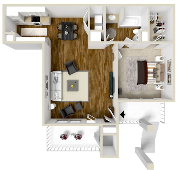 Floor Plan  1x1 The Enchanted | 876 Sq. Ft. at Highpointe Apartment Homes, Brandon, Mississippi