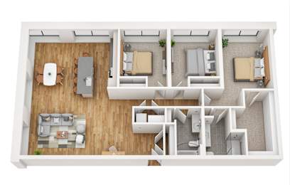 3Bed 2Bath B Floor Plan at Stella St. Paul Apartments, St. Paul, MN