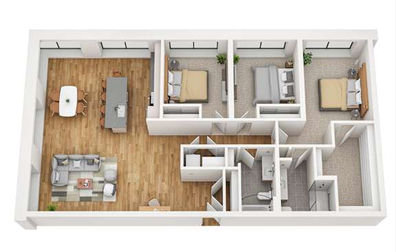 3Bed 2Bath B Floor Plan at Stella St. Paul Apartments, St. Paul, MN
