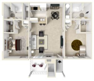 2 Bed, 2 Bath Floorplan A | 1,065 Sq. Ft. at The Vineyard of Olive Branch Apartment Homes, Olive Branch