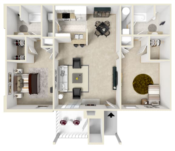 Floor Plan  2 Bed, 2 Bath Floorplan A | 1,065 Sq. Ft. at The Vineyard of Olive Branch Apartment Homes, Olive Branch