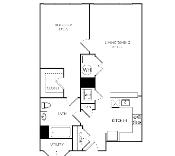 A black and white image of a floor plan for a property called The Vandam.