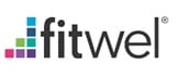 The image shows a logo with the text "fitwel" and a graphic element consisting of four squares in different colors.