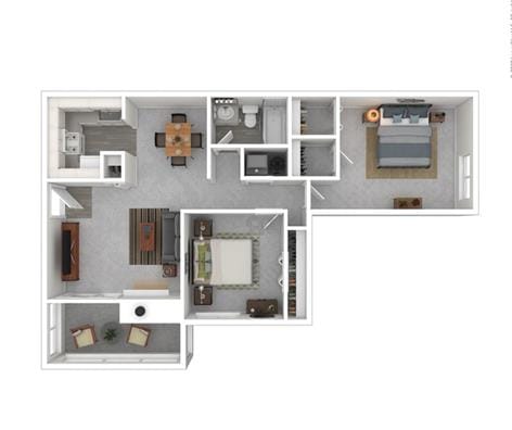 B2 2 Bed 1 Bath Floor Plan at Ashford Brook Apartments, Conyers, GA, 30094