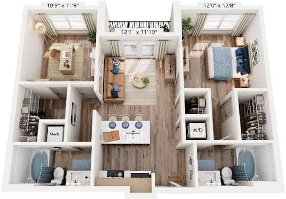2 Bed 2 Bathroom floorplan at The River, Chester, VA