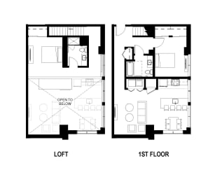 Loft Unit F Floor Plan Two Bedroom Two Bathroom at The George, Ann Arbor, MI 48104
