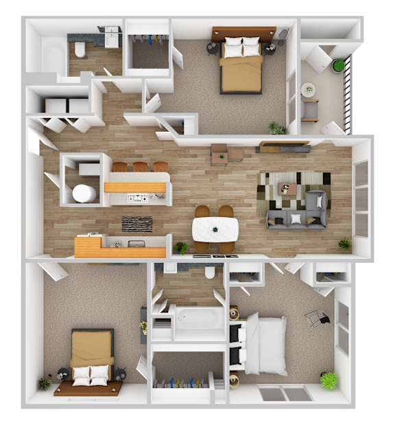 A floor plan of a house with a living room, kitchen, dining room, and bedrooms.