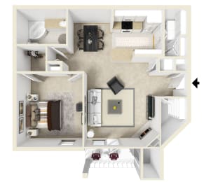 One bedroom floor plan for rent | 967 Sq. Ft. at Parkwest Apartment Homes in Hattiesburg, MS