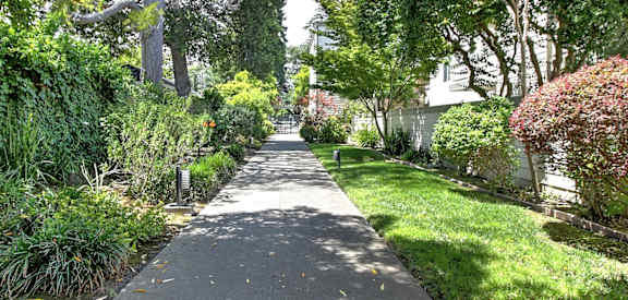 Walk paths in garden at Wellesley Crescent, Redwood City, CA