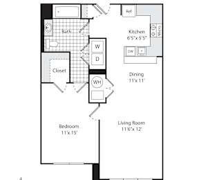 A floor plan for a property called The Lafayette, showing a living room, dining room, kitchen, and two bedrooms.