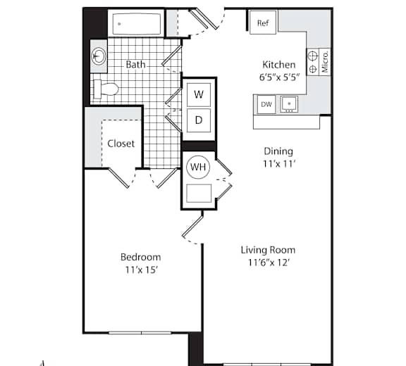 A floor plan for a property called The Lafayette, showing a living room, dining room, kitchen, and two bedrooms.