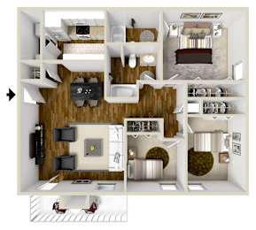 Two bedroom with study floor plan for rent | 1,100 Sq. Ft. at Lakeshore Pointe Apartment Homes in Brandon, MS