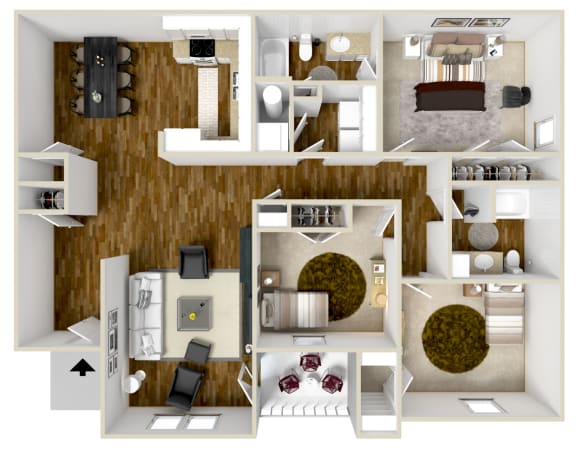 3 Bed, 2 Bath Floorplan | 1,329-to1,365 Sq. Ft. at The Vineyard at Castlewoods Apartment Homes in Brandon, MS