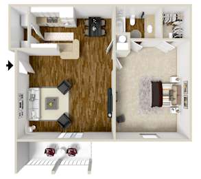 One bedroom floor plan for rent | 703 Sq. Ft. at Parklane Apartment Homes in McComb, MS