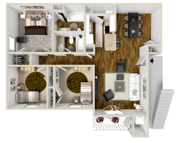 Three Bed, Two Bath Floorplan at The Colony Apartment Homes in Columbus, MS