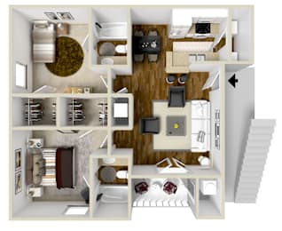 Two Bed, Two Bath Floorplan at The Colony Apartment Homes in Columbus, MS