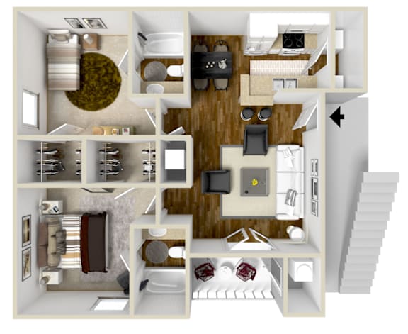 Two Bed, Two Bath Floorplan at The Colony Apartment Homes in Columbus, MS