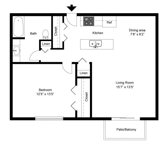 Floor Plan  1 bed 1 bath A at Park 88 Apartments, Thornton