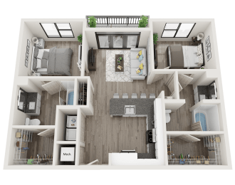 2 bed 2 bathroom B3-A Floor Plan at Link Apartments Innovation Quarter, Winston Salem, 27101