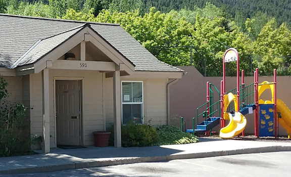 Entrance to a building and playground on the side
