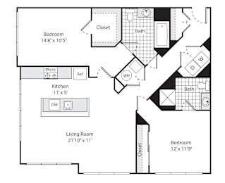 A black and white image of a floor plan for a property called The Glamery.